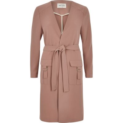 Brown belted duster coat